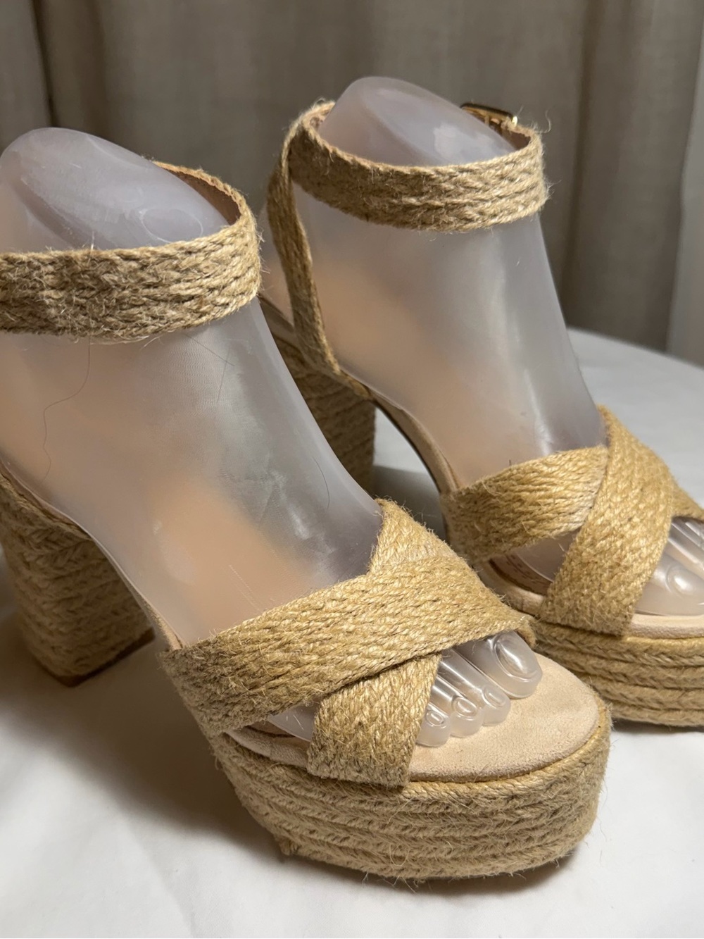 Raffia Heels KAFTAN Espadrille Platform Sandal Heels Sz 7.5 Natural Beige